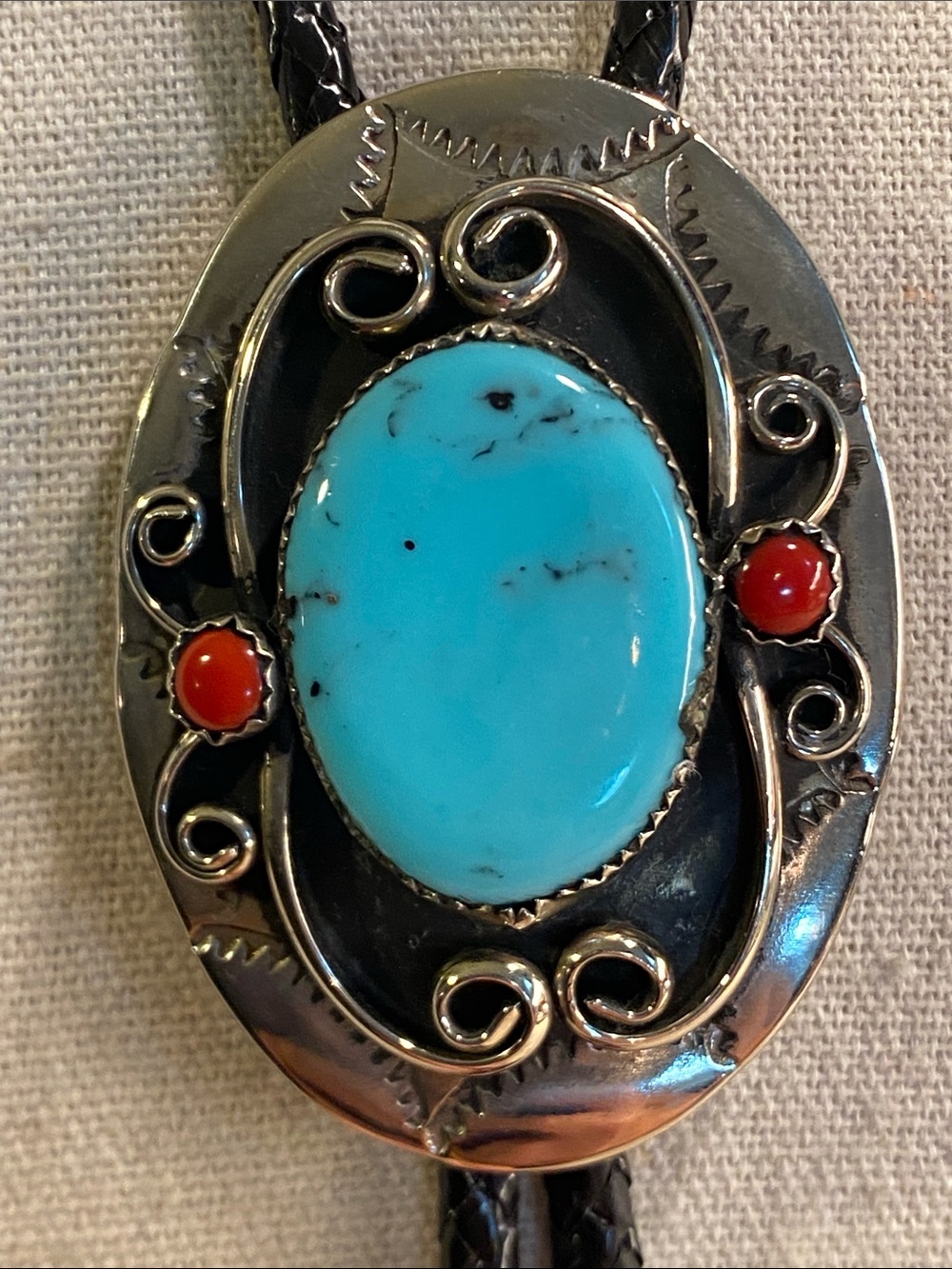 Vintage Southwestern Bolo Tie | Turquoise & Coral | Large Statement